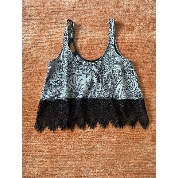 FREE PEOPLE sheer crop top with lace hem - Picture 1 of 5